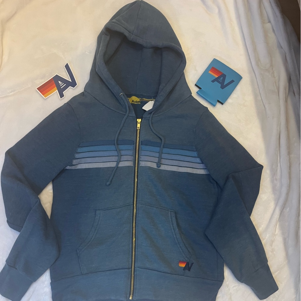 - NWT Aviator Nation 5-Stripe Hoodie Faded Water Size Medium